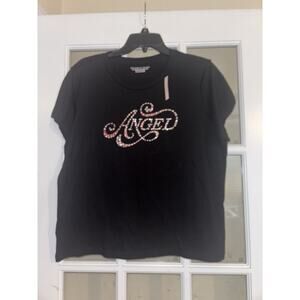 NWT “Angel” Tshirt short sleeved y2k top blingy plaid XL studded